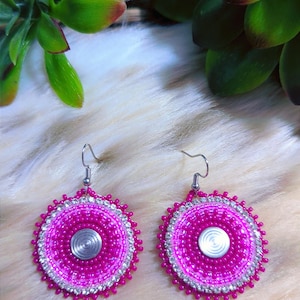 magenta beaded earrings