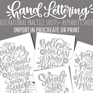 Hojas de trabajo de lettering a mano para Procreate/Hojas de práctica de lettering a mano/Práctica de caligrafía/Lettering para iPad/Libro de práctica de lettering en PDF