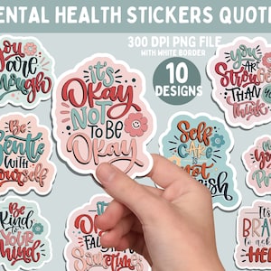 Affirmations Print And Cut Stickers Bundle, Mental Health Printable Stickers, Self Love Stickers PNG, Printable Motivational Stickers PNG