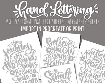 Hand Lettering Worksheets for Procreate|Hand Lettering Practice Sheets |Calligraphy Practice|iPad Lettering| lettering practice workbook pdf