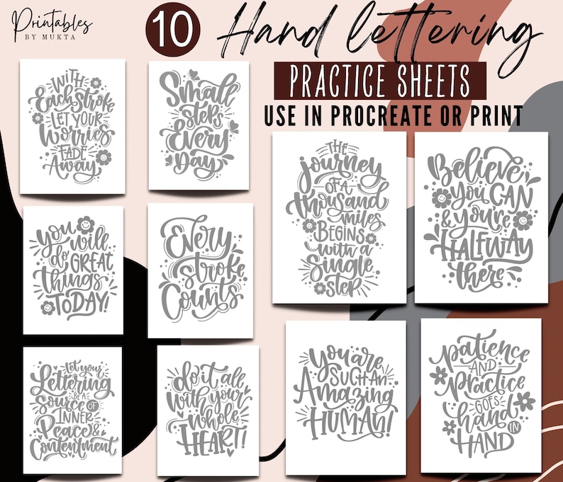 Hand Lettering Procreate Practice Sheets | Calligraphy Workbook (PDF ...