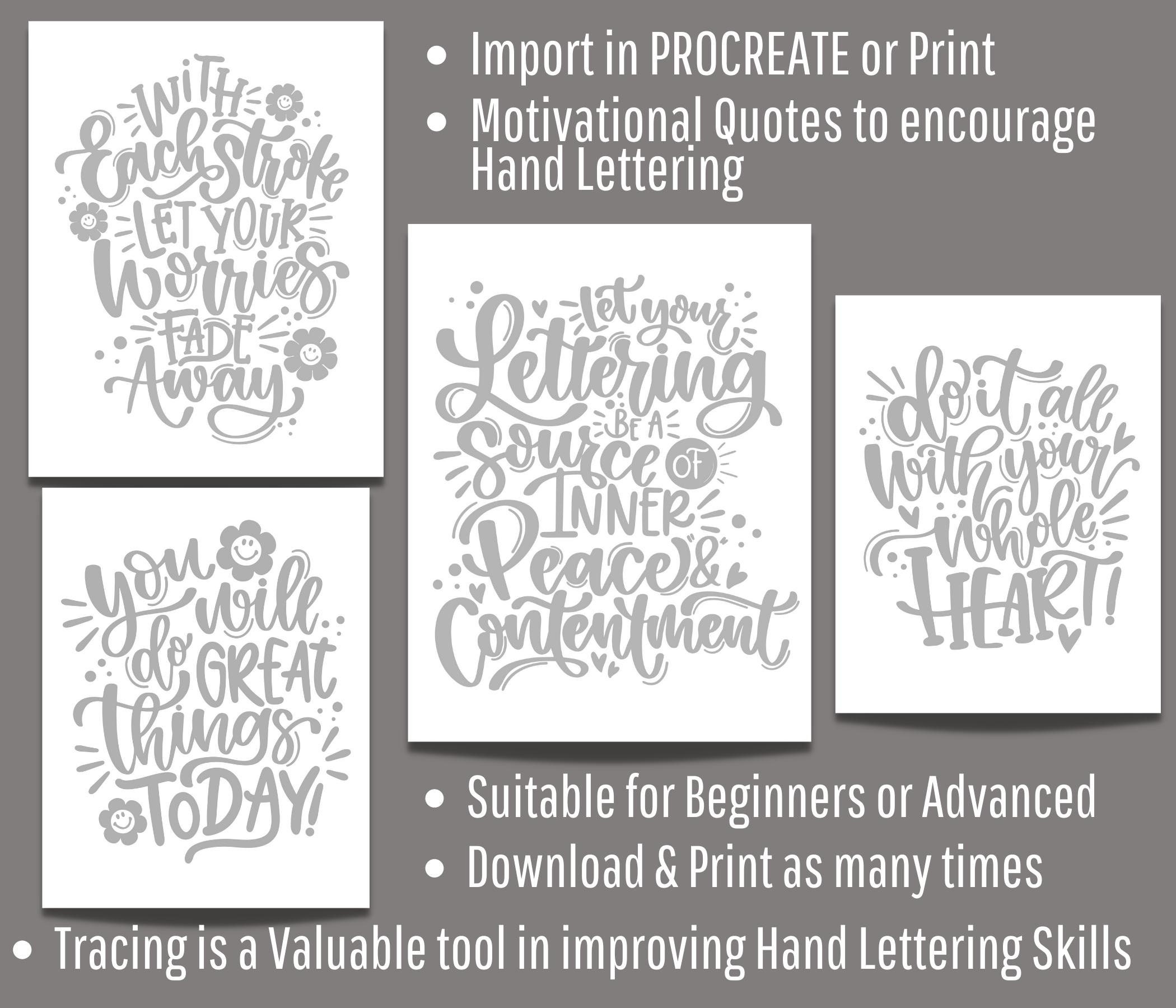 Hand Lettering Procreate Practice Sheets | Calligraphy Workbook (PDF ...