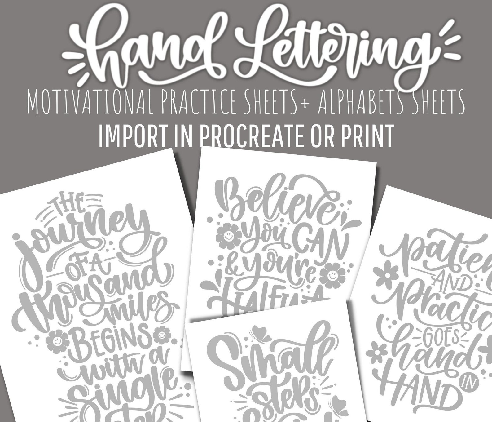 Hand Lettering Procreate Practice Sheets | Calligraphy Workbook (PDF ...