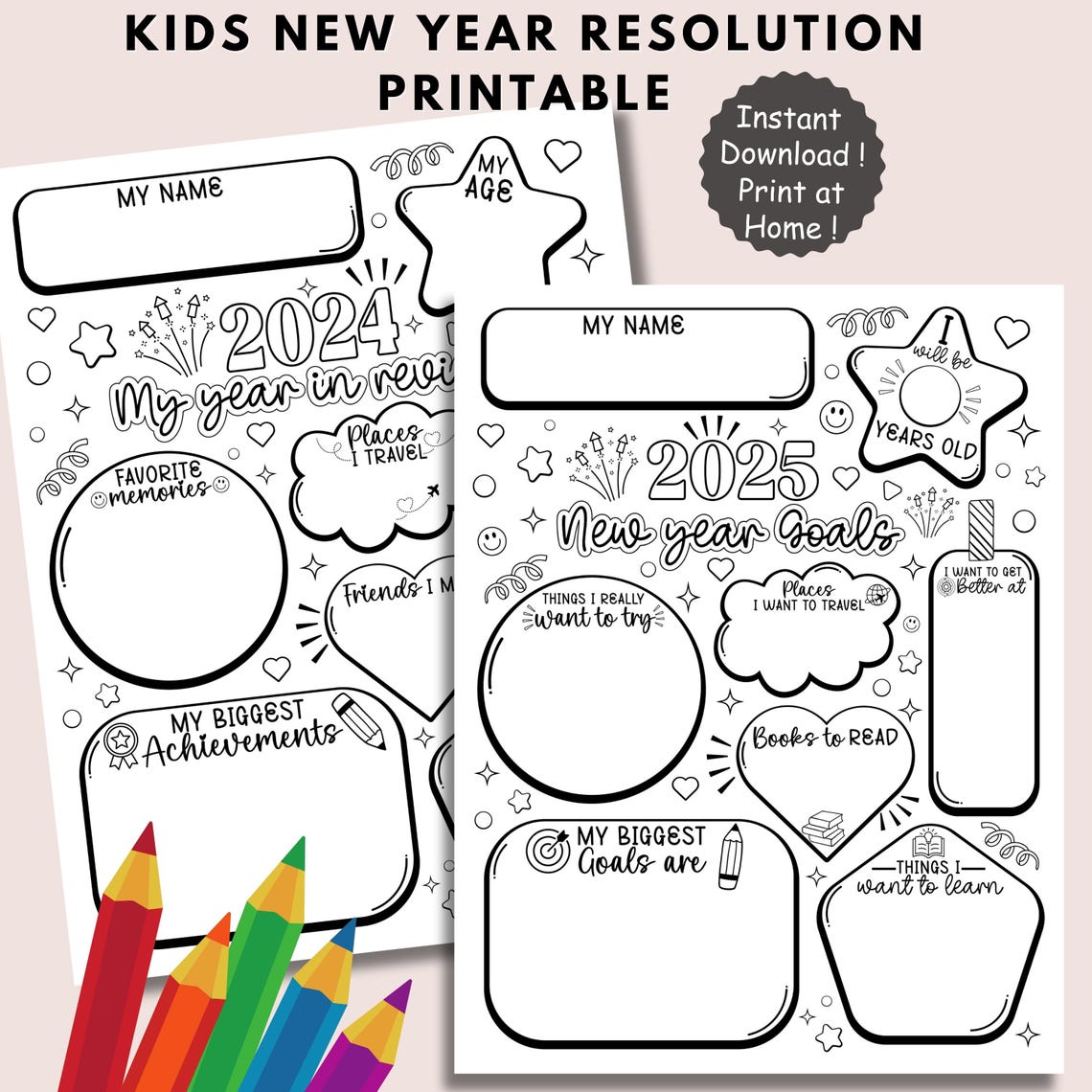New Year’s Resolution Printable for Kids – Year in Review and Goals for ...