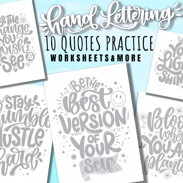 Hand Lettering Workbook| Motivational Quotes Practice Sheets| Digital Lettering | Procreate Lettering| Hand lettering practice sheets