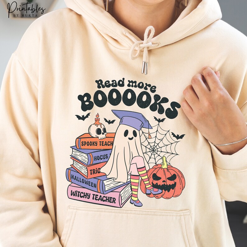 Boooooks PNG, Retro Halloween PNG, Digital Sublimation Design, Trick Or Treat PNG, Books Lover, Book Ghost Png, Print File, Digital Download image 5