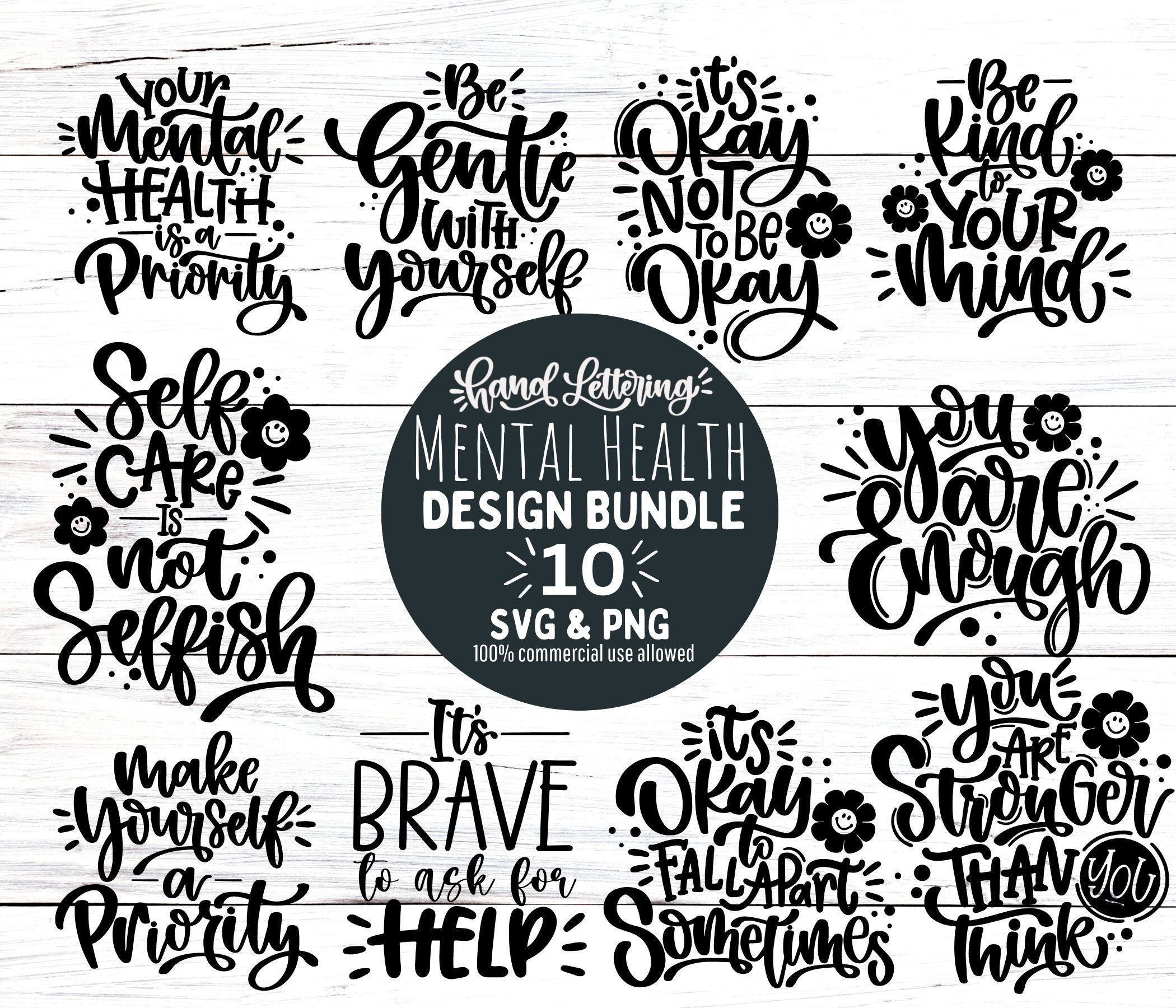Mental Health Awareness SVG Bundle, Inspirational Cut Files (SVG & PNG ...
