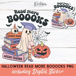 Boooooks PNG, Retro Halloween PNG, Digital Sublimation Design, Trick Or Treat PNG, Books Lover, Book Ghost Png, Print File, Digital Download image 1