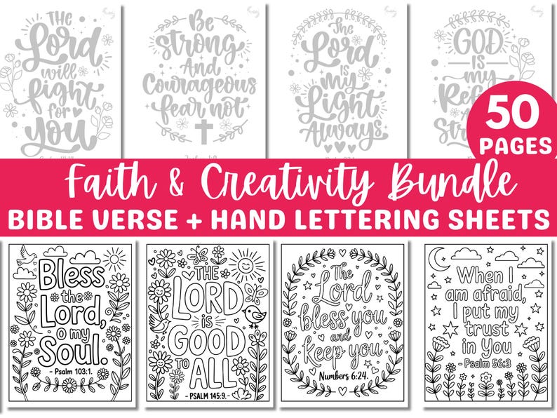 Bible Verse Coloring Pages:hand Lettering Practice Sheets(digital ...
