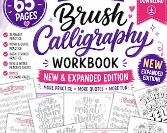 Beginner Brush Calligraphy Workbook: Lettering Practice Version -2, Hand Lettering Practice sheets, Days,Months,Alphabets & Quotes practice