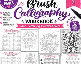 Beginner Brush Calligraphy Workbook | Hand Lettering Practice Sheets PDF | Modern Calligraphy Guide | Alphabet, Words & Quotes