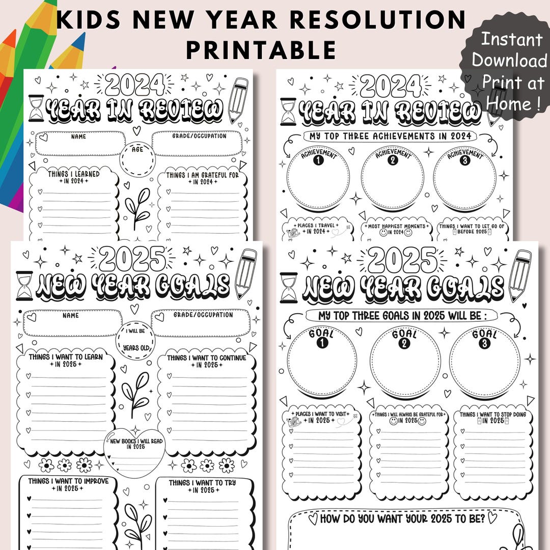 New Year’s Resolution Printable for Kids – Year in Review and Goals for ...