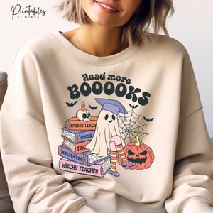 Boooooks PNG, Retro Halloween PNG, Digital Sublimation Design, Trick Or Treat PNG, Books Lover, Book Ghost Png, Print File, Digital Download image 2
