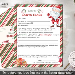 Carta de Papá Noel, Carta personalizada a Papá Noel, Plantilla imprimible Carta de Santa, Descarga instantánea DIY editable c01