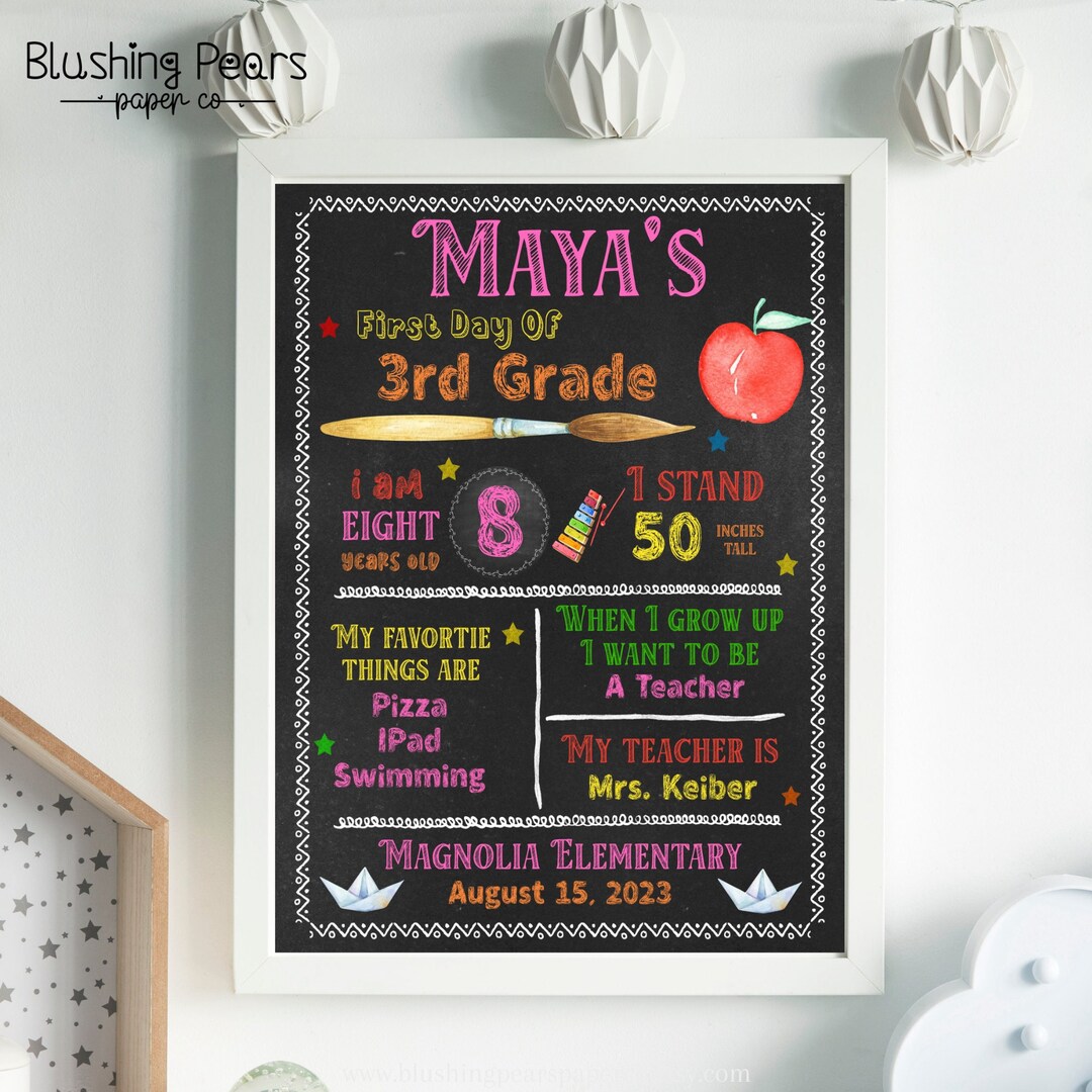 Chalkboard Back to School Sign, First Day of School Sign, Personalized ...