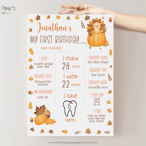 Our Little Turkey Is Turning One Birthday Milestone Sign, Thanksgiving Birthday Milestone Poster, Turkey 1st Birthday, Digital Printable T02
