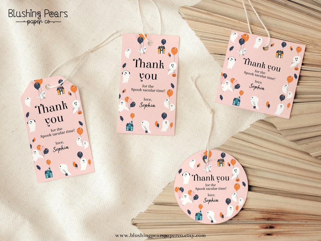 Halloween Ghost Birthday Thank You Tag, Cute Pink Ghost Birthday Gift ...