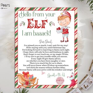 Carta de chegada do elfo, carta de retorno do elfo do menino, elfo de natal estou de volta, carta do seu elfo, impressão digital editável diy c01