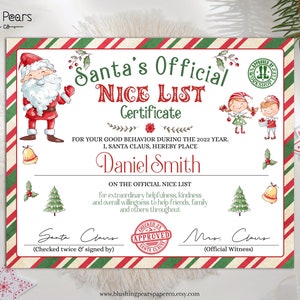 Certificado de lista de Santa Niza, Certificado personalizado de Santa, Plantilla imprimible Carta de Navidad, Descarga instantánea DIY editable c01