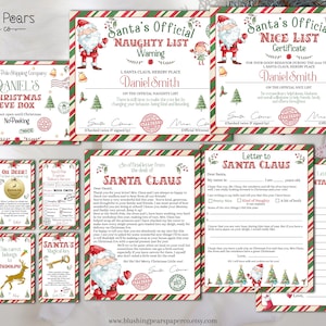Kit de caja de Nochebuena, Carta de Santa, Certificado de Niza, Etiquetas Etiquetas, Carta a Santa, Plantilla imprimible, DIY editable c01