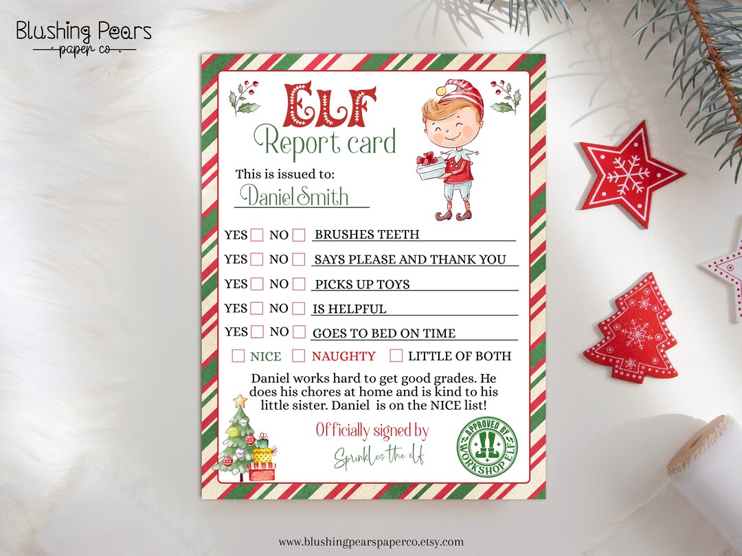 Elf Report Card, Boy Elf Letter, Christmas Elf Kit, Elf Nice Report ...
