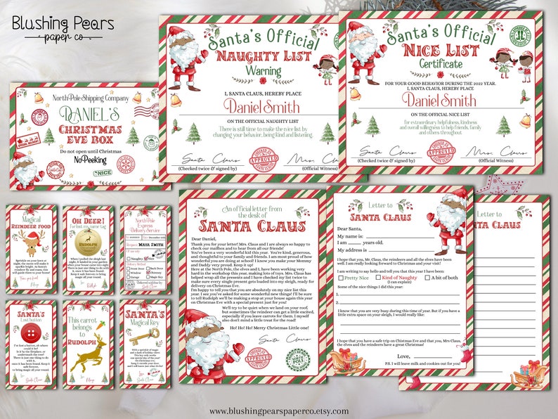 Black Santa Christmas Eve Box Kit, Letter From Santa, Nice Certificate ...