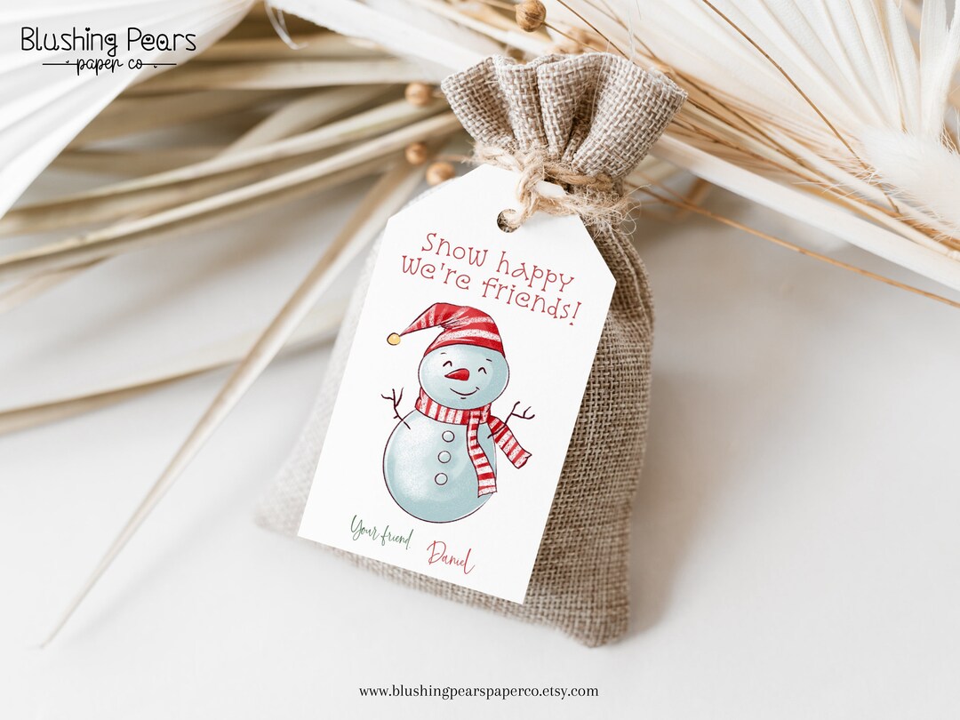 Christmas Gift Tag Template, Printable Kids Snowman Holiday Treat Bag ...
