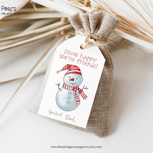 Christmas Gift Tag Template, Printable Kids Snowman Holiday Treat Bag Tags, Snow happy Holiday School Gift Tags CGT01