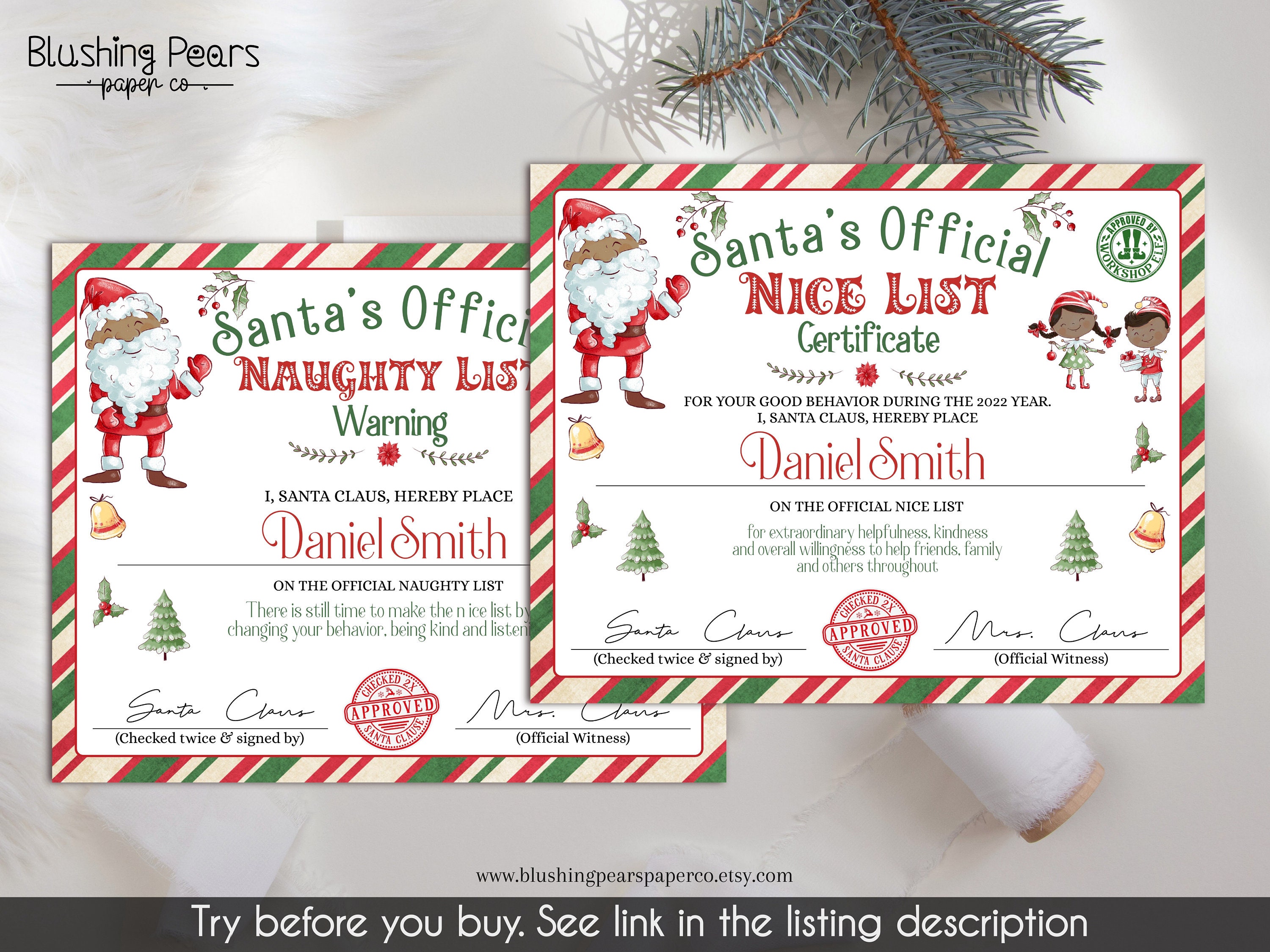 Black Santa Christmas Eve Box Kit, Letter From Santa, Nice Certificate ...