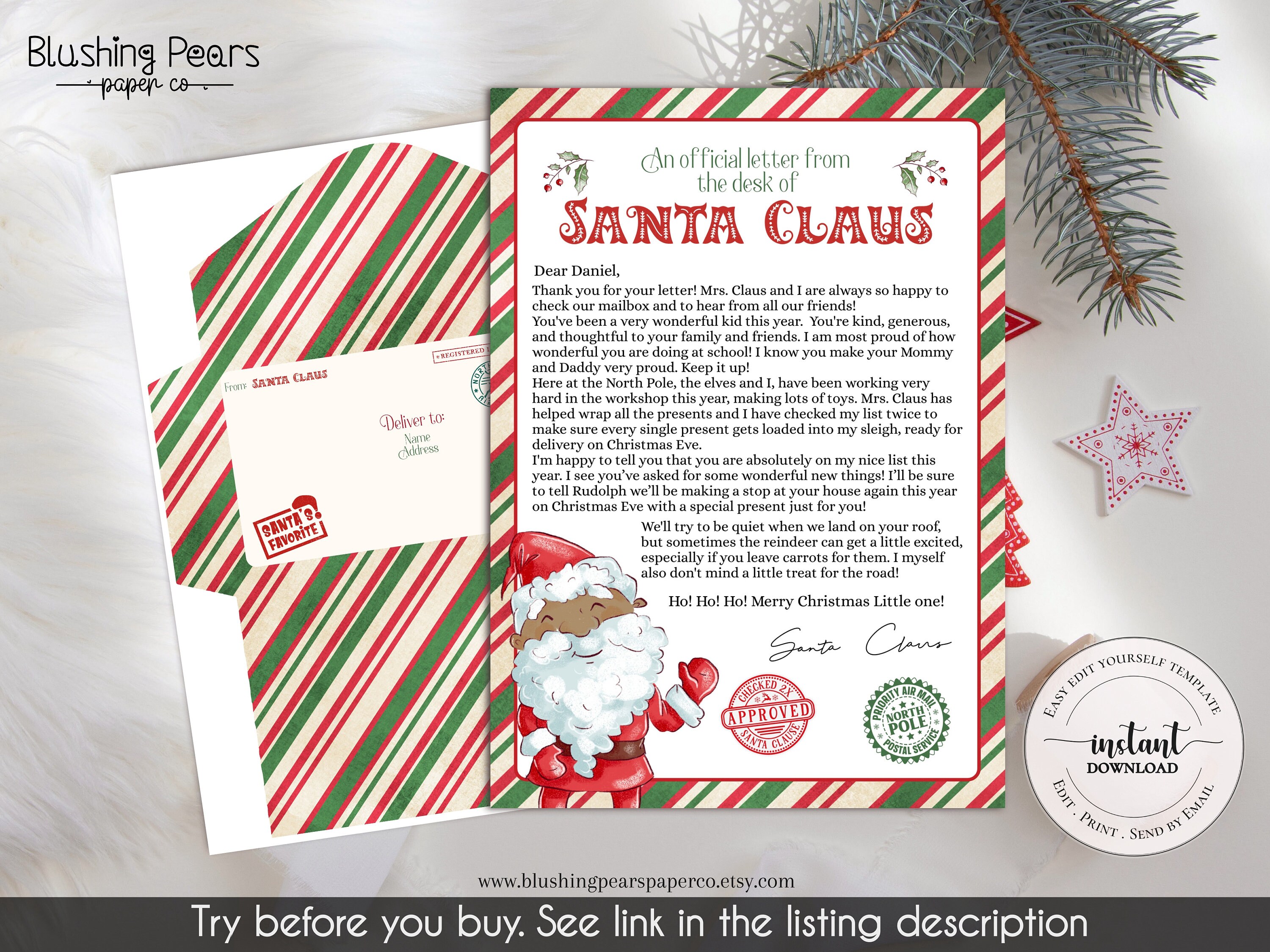 Black Santa Christmas Eve Box Kit, Letter From Santa, Nice Certificate ...