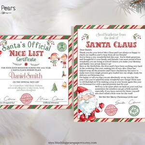 Carta de Santa y Santa Nice lista Paquete de certificados, certificado personalizado de Navidad de Santa, plantilla imprimible, bricolaje editable c01