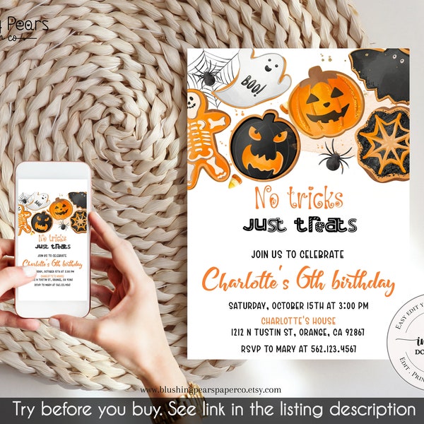 Halloween Cookies Birthday Invitation, Trick or Treat Birthday invite, Spooktacular Birthday Invite, Cookie Decorating Digital Printable HB6