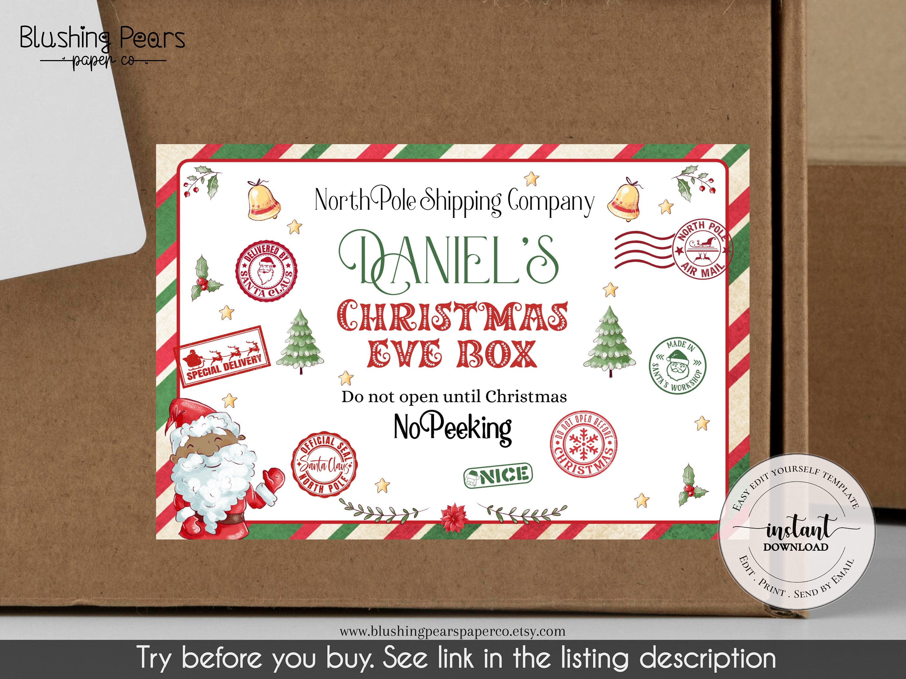 Black Santa Christmas Eve Box Kit, Letter From Santa, Nice Certificate ...
