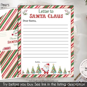 Carta de Papá Noel, Carta personalizada a Papá Noel, Plantilla imprimible Carta de Santa, Descarga instantánea DIY editable c01