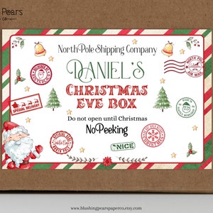 Etiqueta de la caja de Nochebuena, etiqueta personalizada de la caja de víspera, plantilla imprimible Carta de Navidad de Navidad, descarga instantánea DIY editable c01