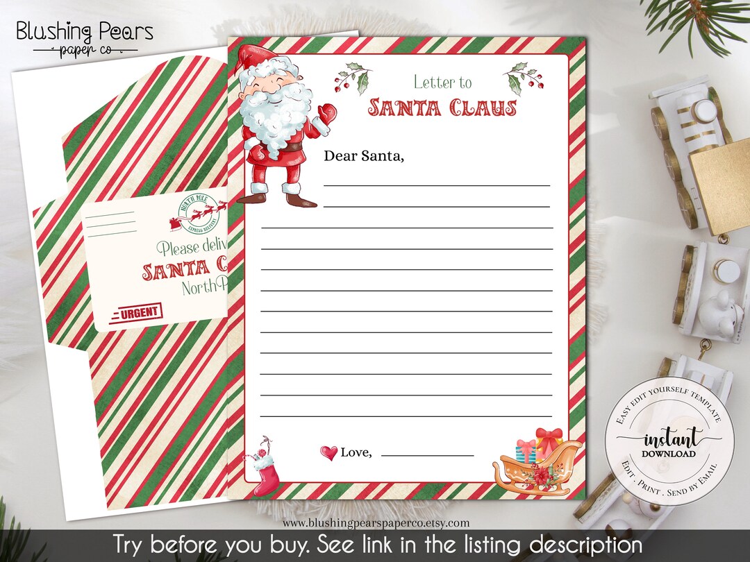Santa Letter, Personalized Letter to Santa, Printable Template Santa