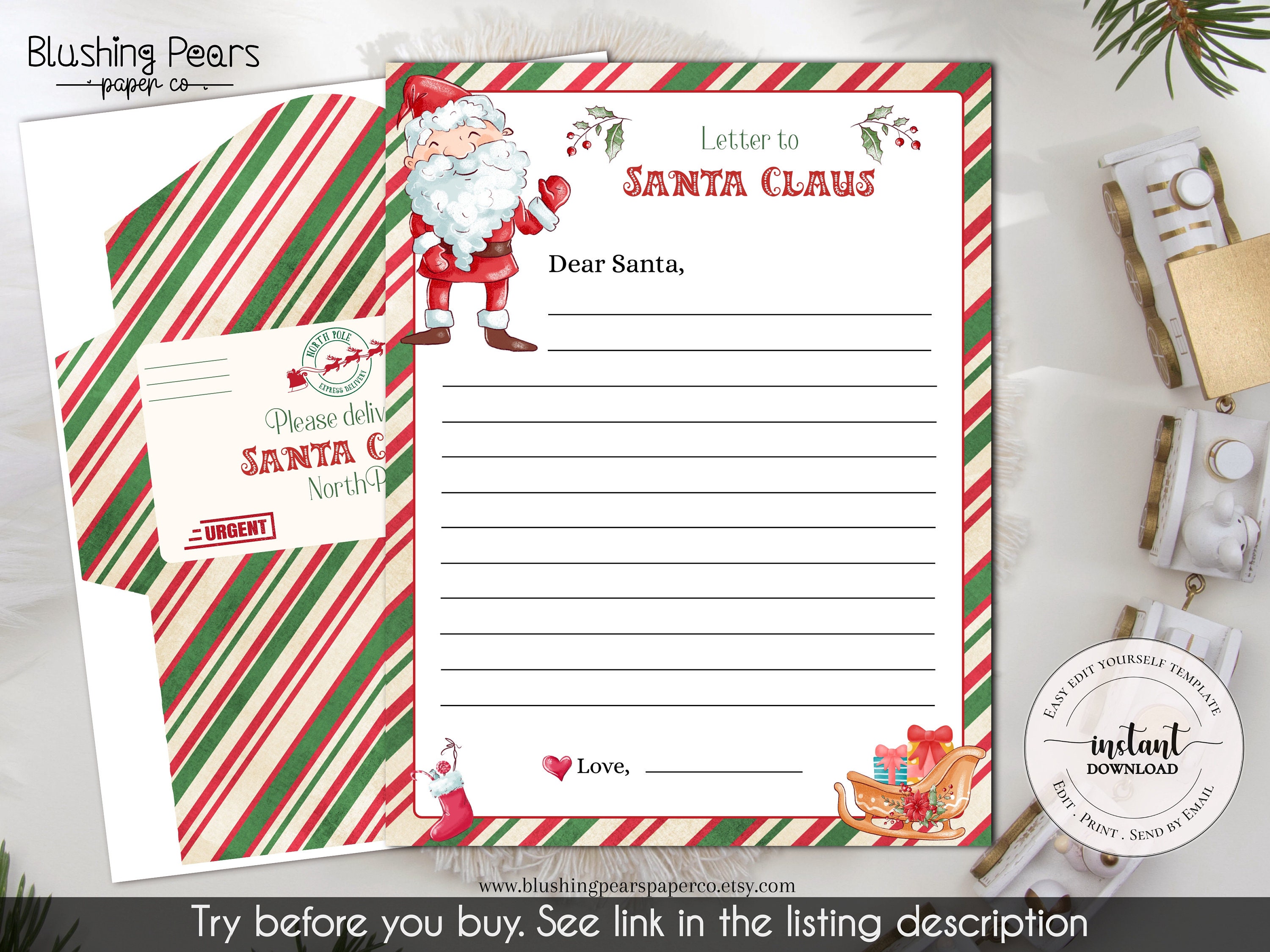 Santa Letter Template - Etsy