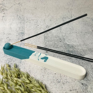 Handgemachter länglicher Räucherstäbchenhalter | Räucherstäbchenhalter aus Keramik | minimalistisches Wohndekor Geschenk | marmorierter Weihrauch Aschefänger