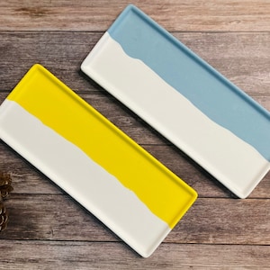 Handmade rectangular candle plate | living room decor | decorative jewellery plate | Jesmonite trinket tray