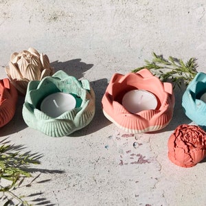 Handmade lotus flower tea light holder | candle holder | personalised gift idea | eco friendly Jesmonite home decor