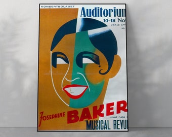 Josephine in Stockholm | Josephine Baker Poster, Black Hollywood, Vintage Poster Prints, Black Woman Art, Retro Wall Art