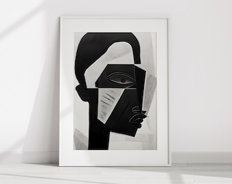 Black Man Wall Art | Black and White Abstract Art | Black Digital Art | Black Modern Wall Art | Printable Art