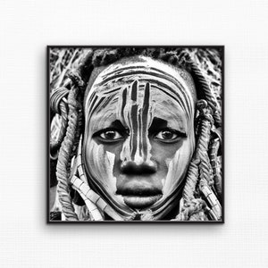 Black And White Print, Ethiopian, Black Women Wall Art, Tribe Photo, Home Decor, Stretched Canvas, African Woman, Photography Prints