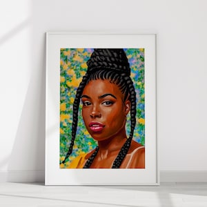 Black Girl With Braids, Black Girl Wall Art, Black Woman Abstract Art, African Woman Wall Art, Afro Bohemian Décor
