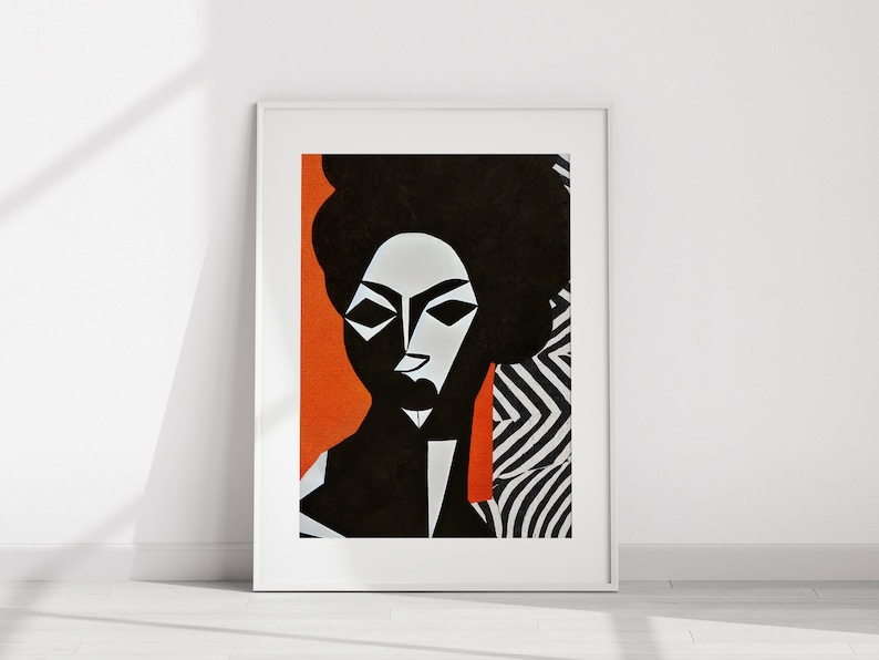 Black Woman Wall Art Black and White Abstract Art Black Digital Art