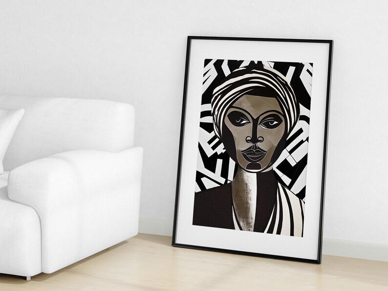 Black Woman Wall Art Black and White Abstract Art Black Digital Art