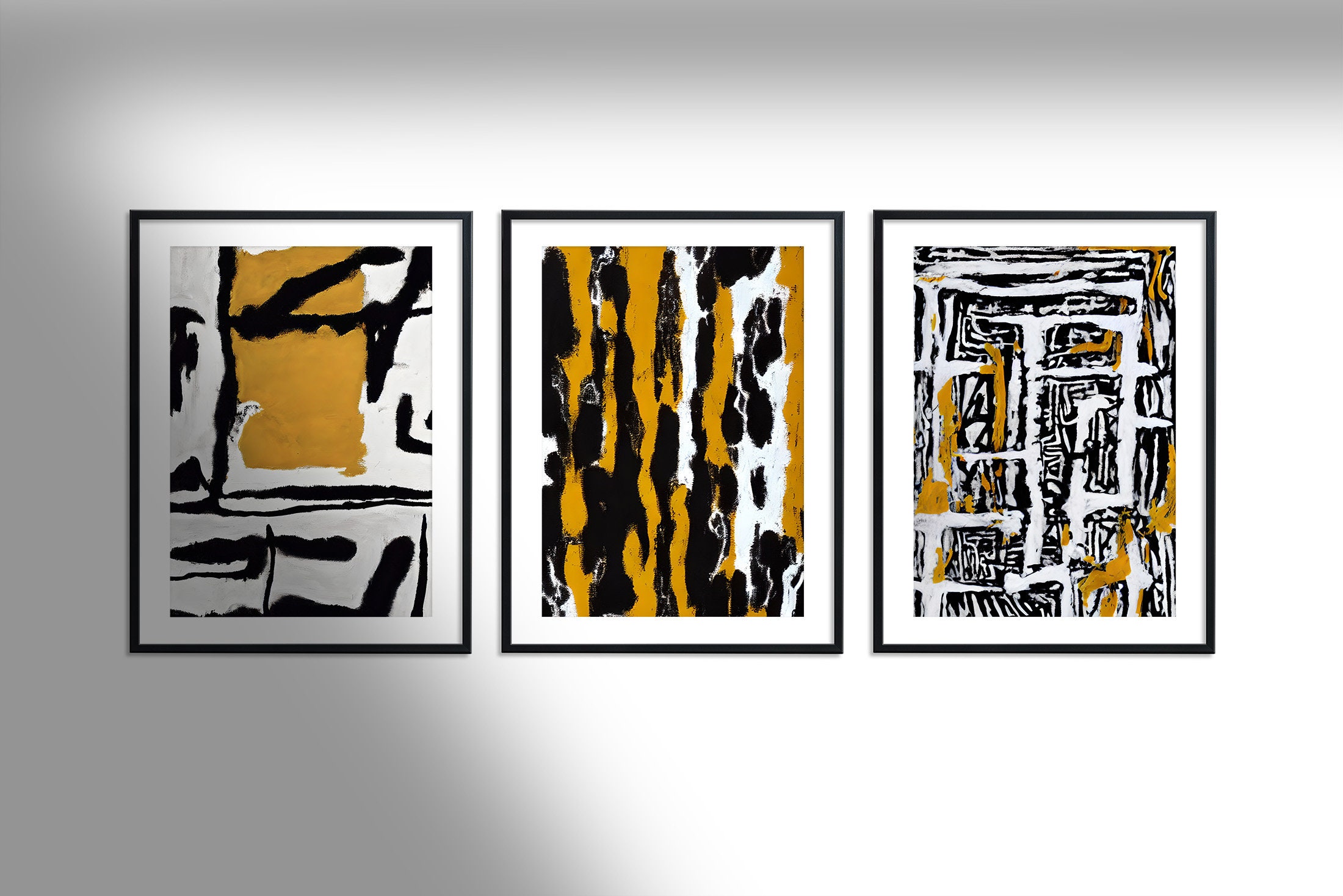 Black and Yellow Wall Art Set of 5 | Ethnic Abstract Modern Art Prints ...