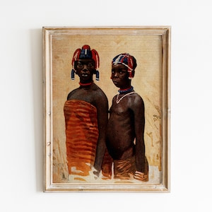 Afrikanische Wandkunst, Aquarell Druck, Vintage Kunstdrucke, afrikanische Kunst, schwarze Kunst, afrikanischer Stammeskunst, Instant Download