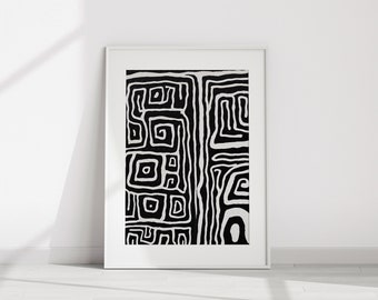 Abstrakte Schwarz-Weiß-Kunst | Moderne Wandkunst | Wohnzimmer Kunst | Tribal Wandbild | Digitaler Download