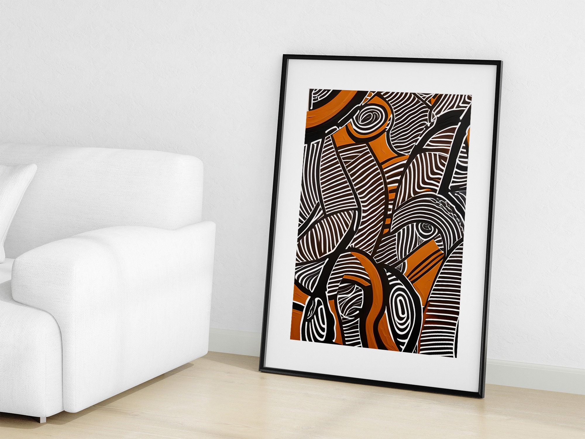 Black White Orange Abstract Art Modern Wall Art Living Room Art